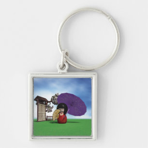 Japanese Kokeshi Doll Cherry Blossom Art Key Ring