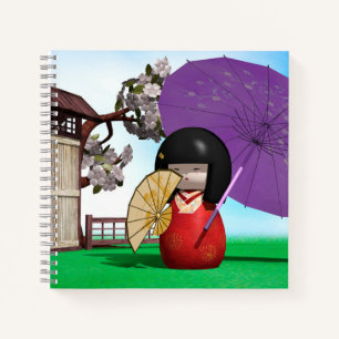 Japanese Kokeshi Doll Cherry Blossom Art Notebook