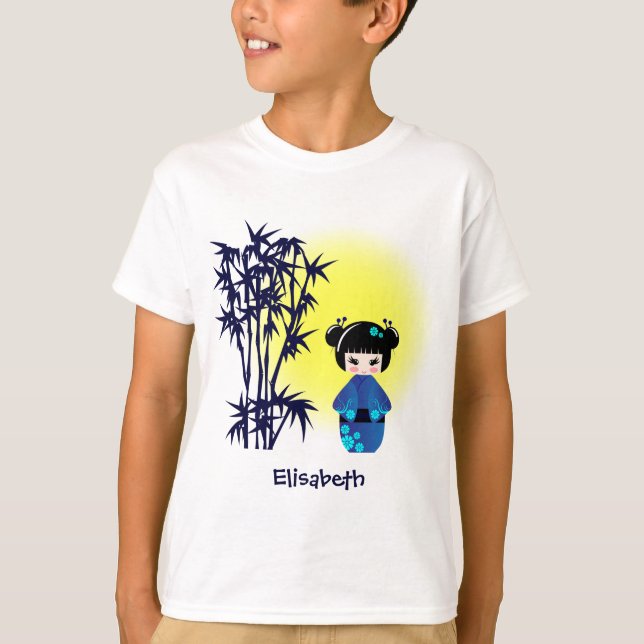 Japanese kokeshi doll during sunrise name girls T-Shirt (Front)
