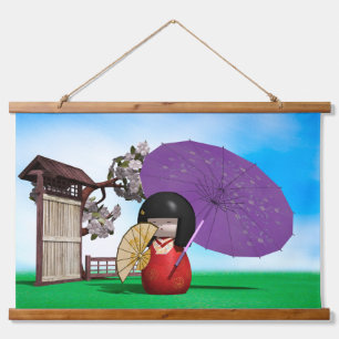 Japanese Kokeshi Doll Nursery Decor Hanging Tapestry
