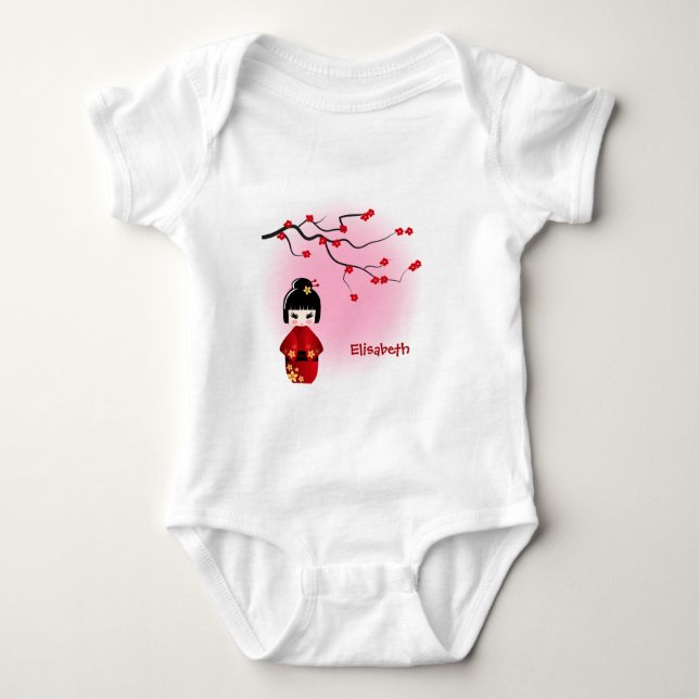 Japanese kokeshi doll sakura name baby girl shirt (Front)