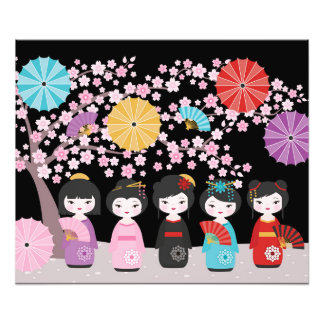 Japanese Kokeshi Dolls Black Photo Print