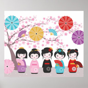 Japanese Kokeshi Dolls Poster