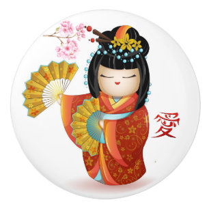 Japanese Kokeshi Love Doll Ceramic Knob