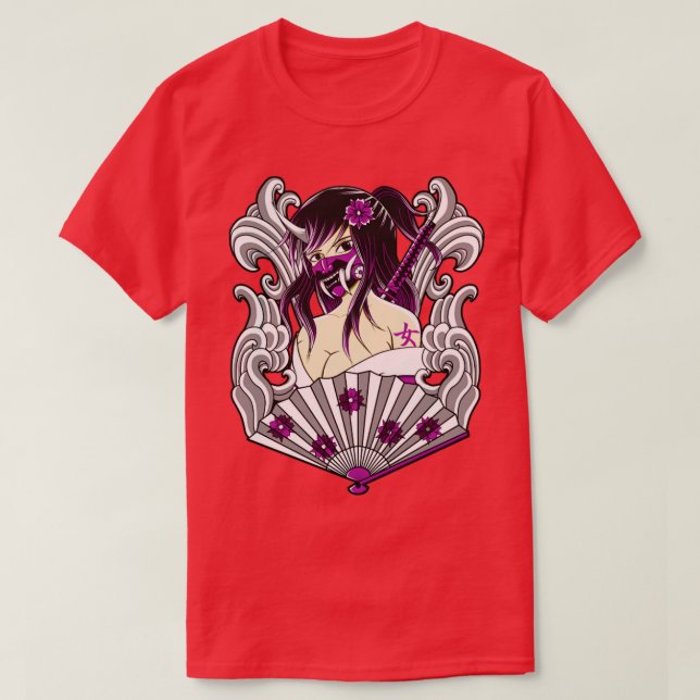 japanese kunoichi with oni mask T-Shirt (Design Front)