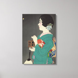 Japanese Lady holding firefly Cage Canvas Print