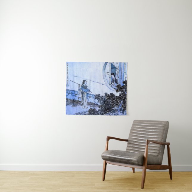 Japanese lady in kimono at moongate tapestry (In Situ (Horizontal))