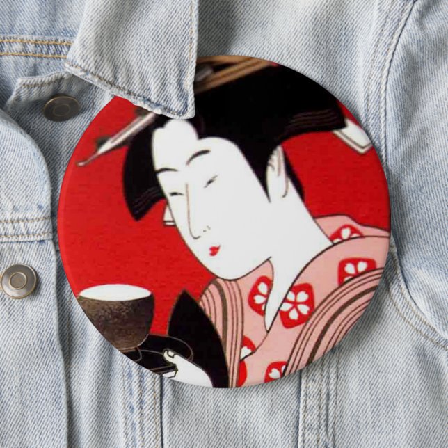 Japanese Lady Tea Serving Ceremony Art Print 6 Cm Round Badge (In Situ)