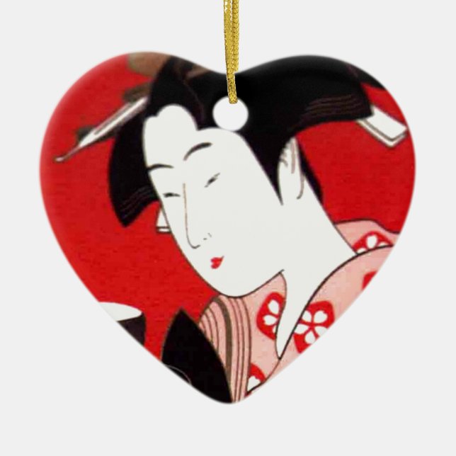 Japanese Lady Tea Serving Ceremony Art Print Ceramic Tree Decoration (Front)