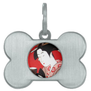 Japanese Lady Tea Serving Ceremony Art Print Pet Name Tag