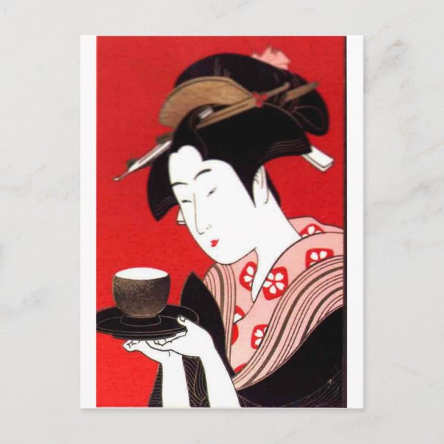 Japanese Lady Tea Serving Ceremony Art Print Postcard (Front)