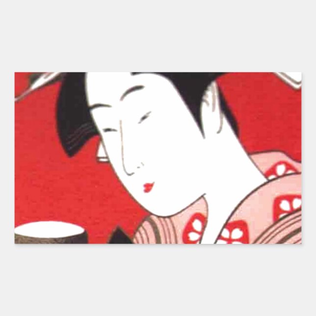 Japanese Lady Tea Serving Ceremony Art Print Rectangular Sticker (Front)