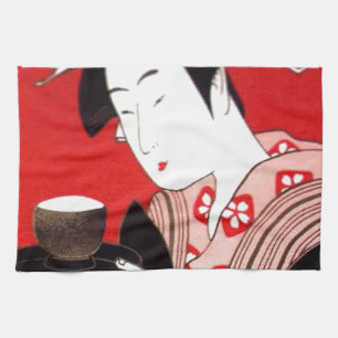Japanese Lady Tea Serving Ceremony Art Print Tea Towel