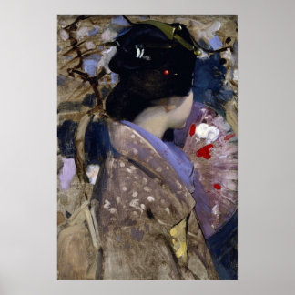 Japanese lady with a fan by George Hardy Poster
