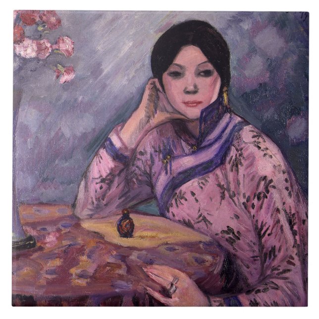 Japanese Lady with a Perfume Bottle Tile (Front)
