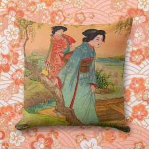 Japanese Lakeside Throw Pillow