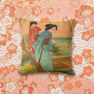 Japanese Lakeside Throw Pillow