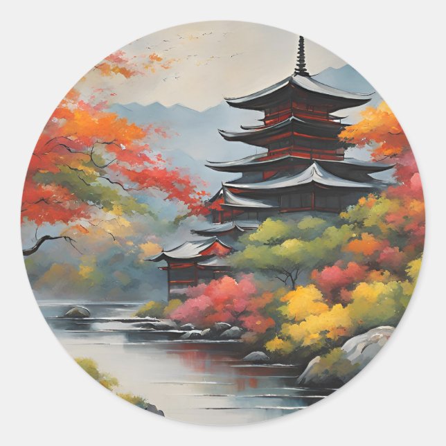 Japanese Landscape Classic Round Sticker (Front)