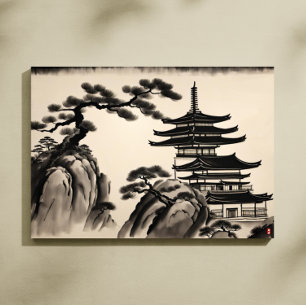 Japanese Landscape Ink Painting Canvas Print