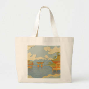 JAPANESE Landscape   Itsukushima   Paper Cutting  Large Tote Bag