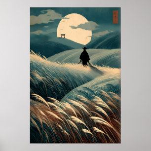 Japanese Landscape Print Moonlit Hills, Torii Gate