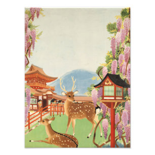 JAPANESE Landscape sacred deer of Nara temple Photo Print