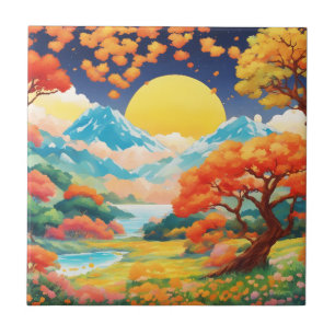 Japanese landscape with mountains tile
