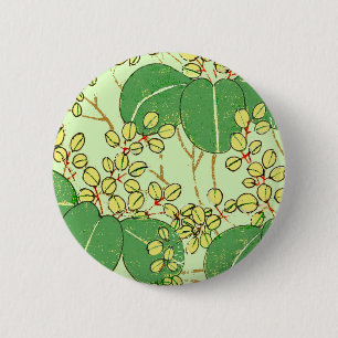 Japanese Leaf Floral Botanical Art Pattern 6 Cm Round Badge