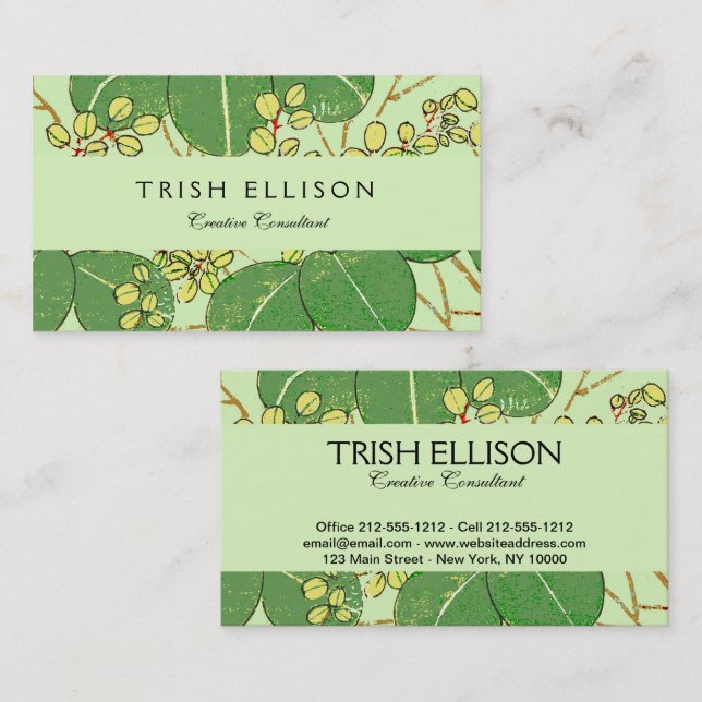 Japanese Leaf Floral Botanical Art Pattern Business Card (Front/Back)