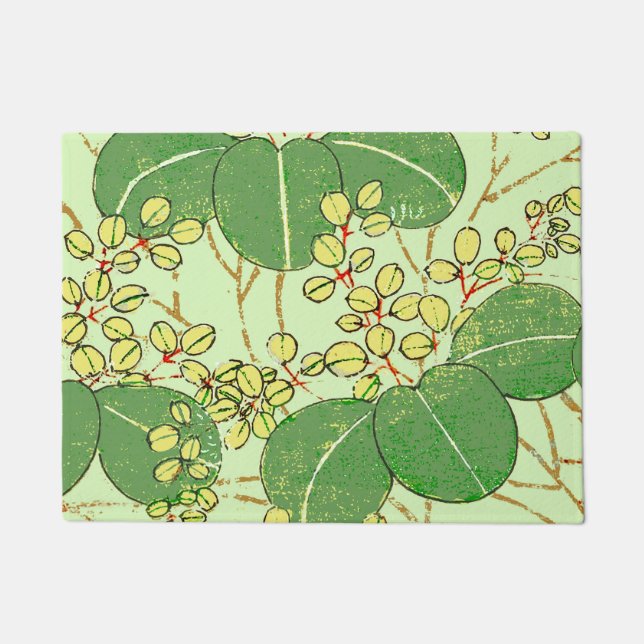 Japanese Leaf Floral Botanical Art Pattern Doormat (Front)