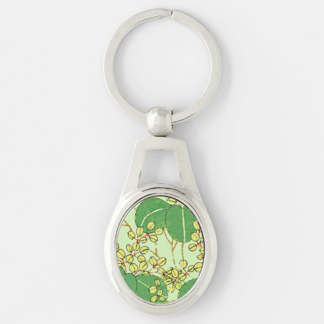 Japanese Leaf Floral Botanical Art Pattern Key Ring (Front)