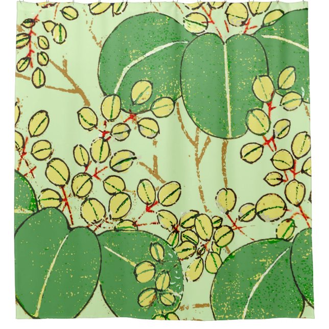 Japanese Leaf Floral Botanical Art Pattern Shower Curtain (Front)