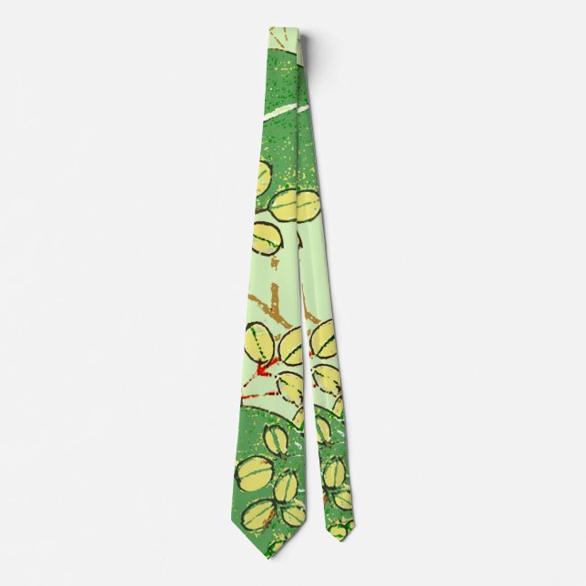 Japanese Leaf Floral Botanical Art Pattern Tie (Front)