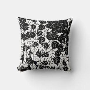 Japanese Leaf Print, Black and White Cushion