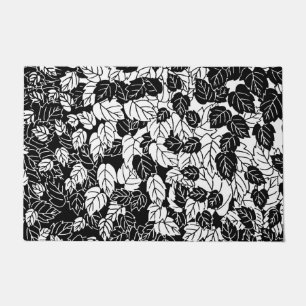 Japanese Leaf Print, Black and White Doormat