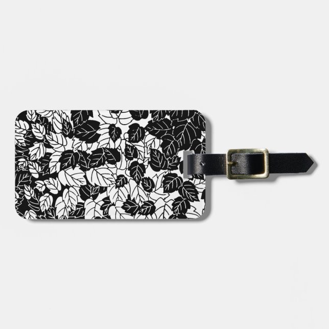 Japanese Leaf Print, Black and White Luggage Tag (Front Horizontal)