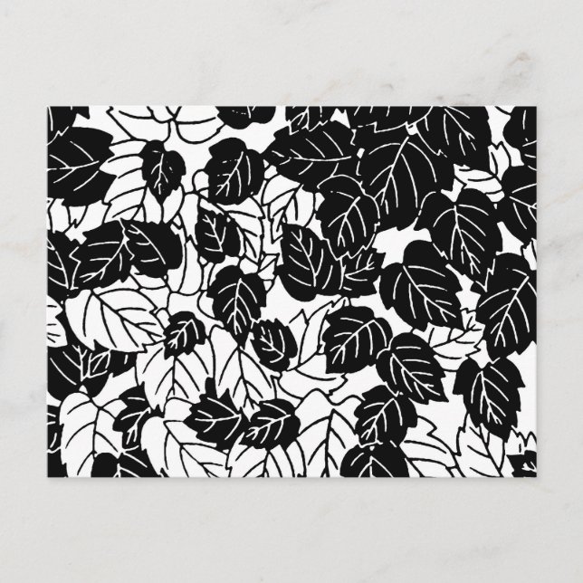 Japanese Leaf Print, Black and White Postcard (Front)