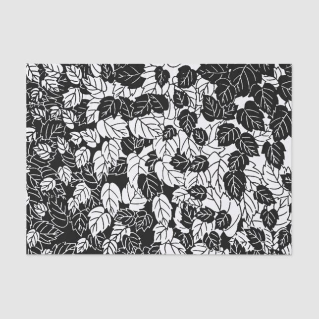 Japanese Leaf Print, Black and White Tissue Paper (Front)