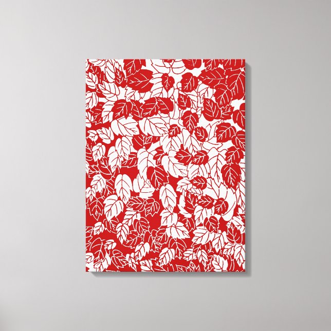 Japanese Leaf Print, Dark Red and White Canvas Print (Front)