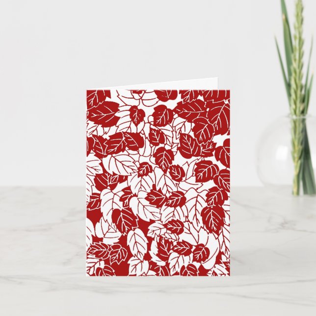 Japanese Leaf Print, Dark Red and White Card (Front)