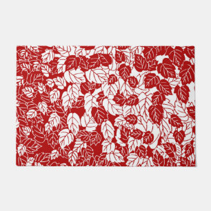 Japanese Leaf Print, Dark Red and White Doormat