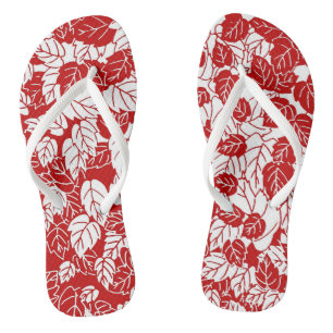 Japanese Leaf Print, Dark Red and White Jandals