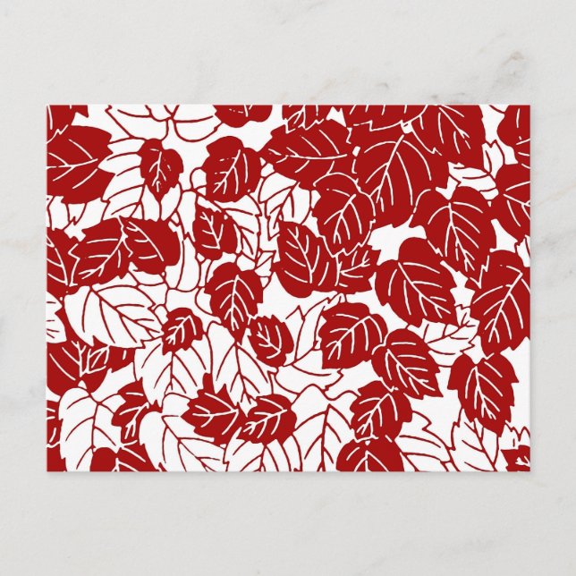 Japanese Leaf Print, Dark Red and White Postcard (Front)