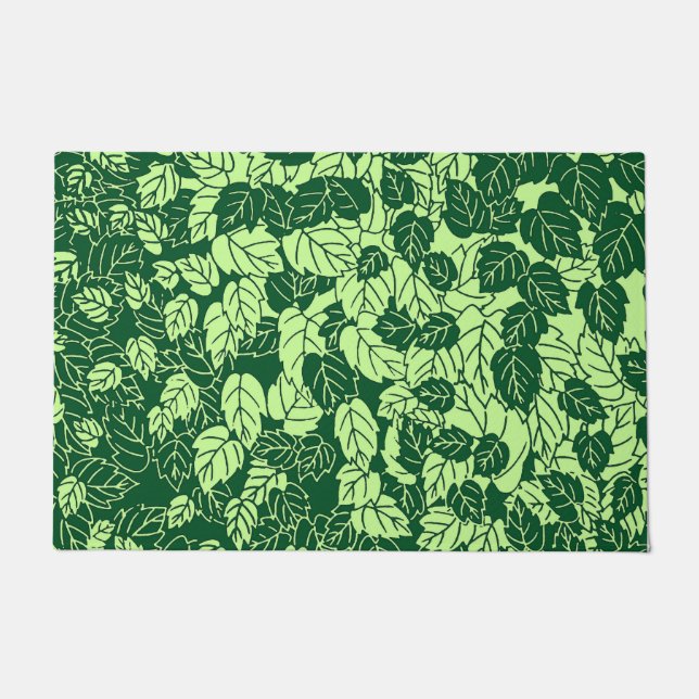 Japanese Leaf Print, Emerald and Lime Green Doormat (Front)