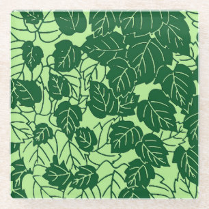 Japanese Leaf Print, Emerald and Lime Green Glass Coaster