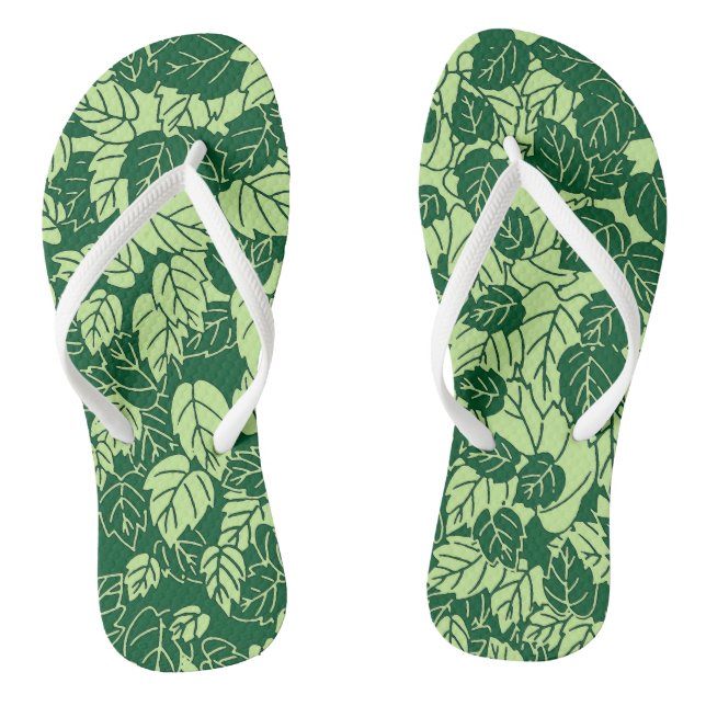Japanese Leaf Print, Emerald and Lime Green Jandals (Footbed)