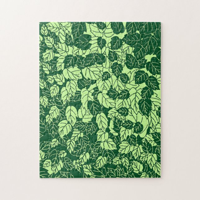 Japanese Leaf Print, Emerald and Lime Green Jigsaw Puzzle (Vertical)