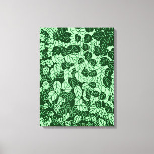 Japanese Leaf Print, Emerald and Pastel Green Canvas Print