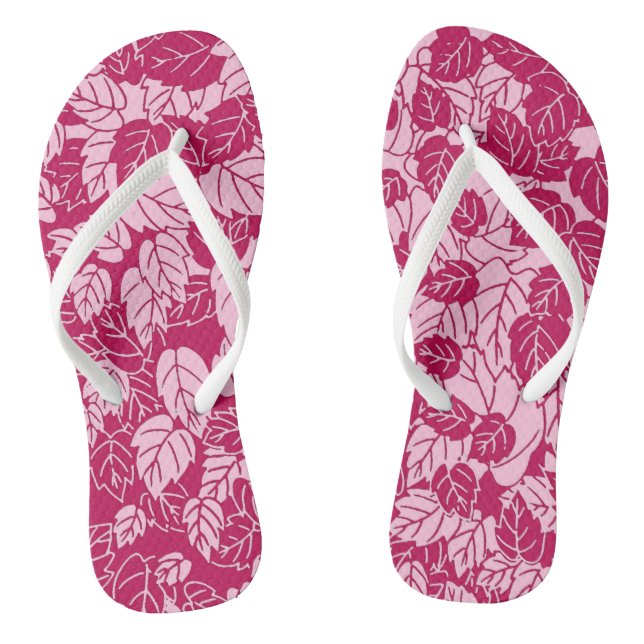 Japanese Leaf Print, Fuchsia and Light Pink Jandals (Footbed)