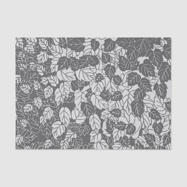 Japanese Leaf Print, Light and Dark Grey / Grey Tissue Paper (Front)